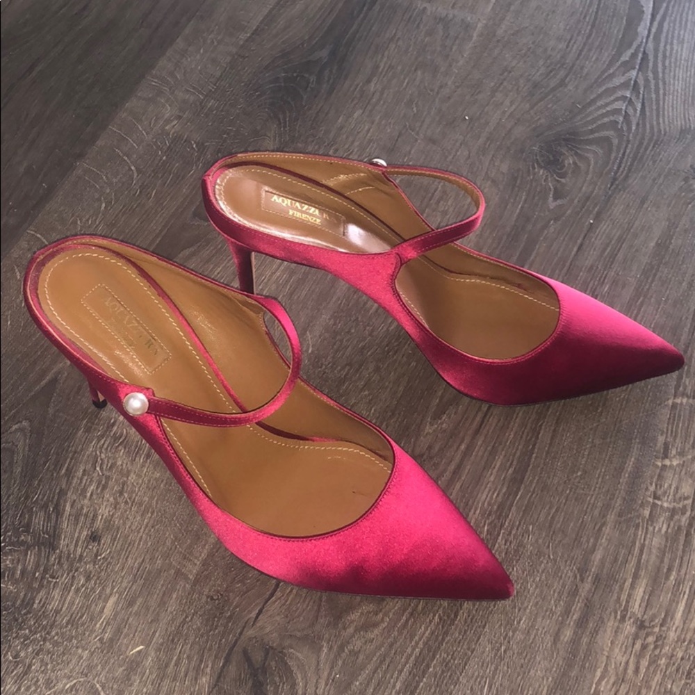 Aquazzara Silk mule heel with pearl detail